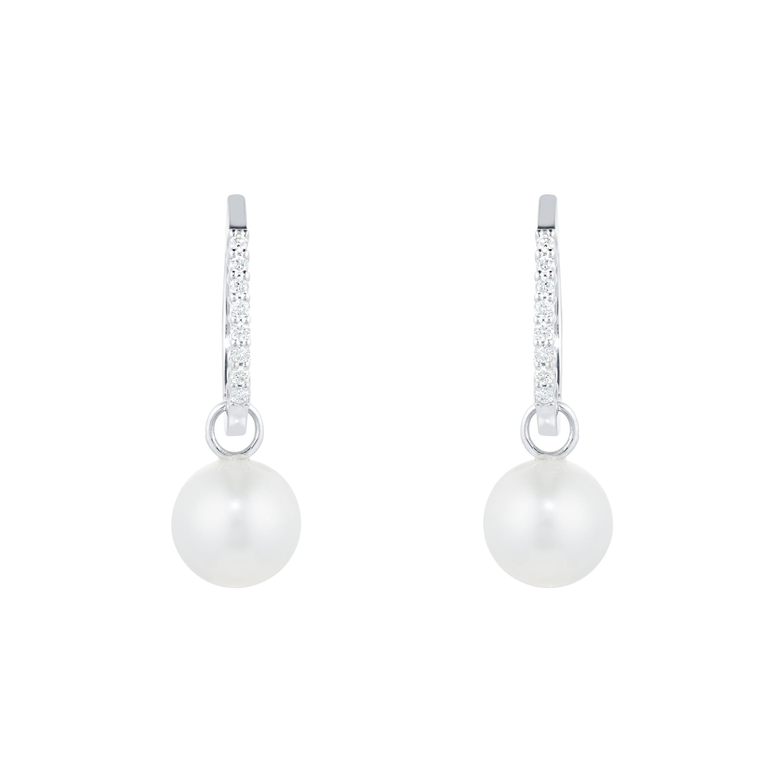 Mappin & Webb 18ct White Gold Freshwater Pearl & Diamond Hoop Earrings Mappin & Webb 18ct White Gold Freshwater Pearl & Diamond Hoop Earrings