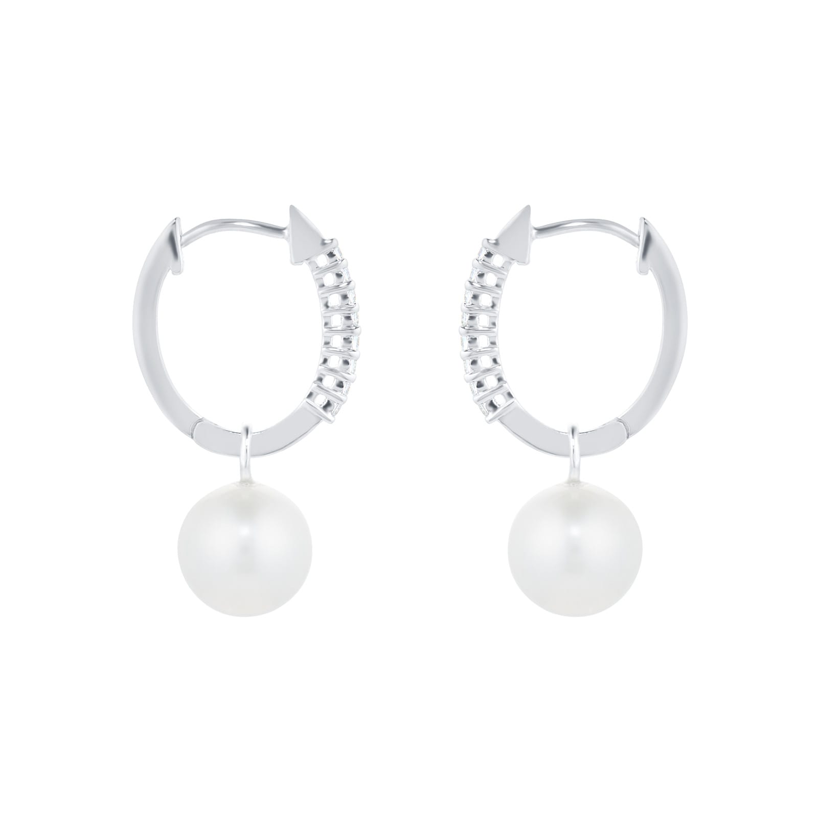 Mappin & Webb 18ct White Gold Freshwater Pearl & Diamond Hoop Earrings Mappin & Webb 18ct White Gold Freshwater Pearl & Diamond Hoop Earrings