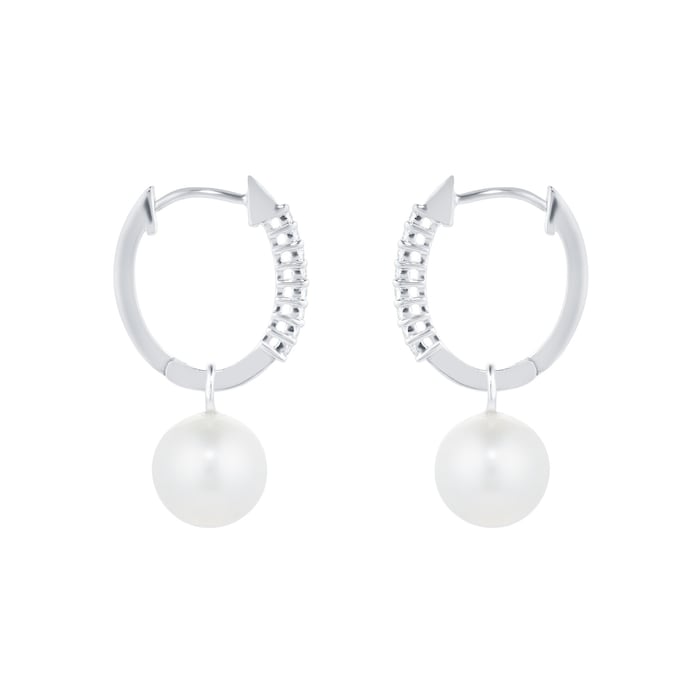 Mappin & Webb 18ct White Gold Freshwater Pearl & Diamond Hoop Earrings