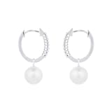 Mappin & Webb 18ct White Gold Freshwater Pearl & Diamond Hoop Earrings