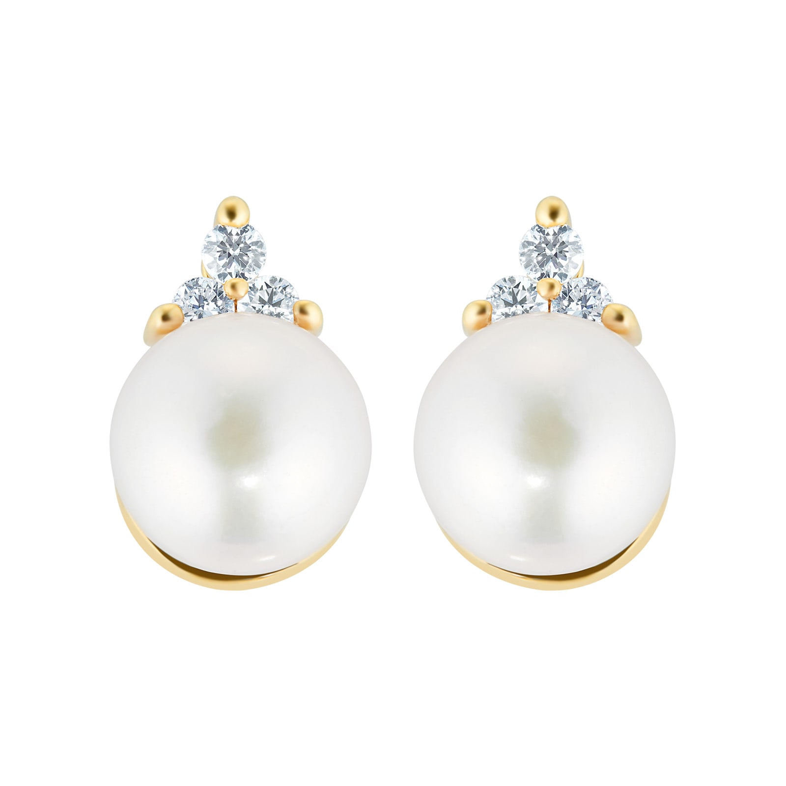 18ct Yellow Gold Freshwater Pearl & Trefoil Diamond Stud Earrings