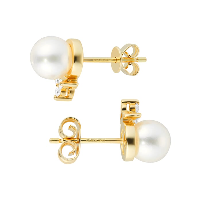 Mappin&Webb 18ct Yellow Gold Freshwater Pearl & Trefoil Diamond Stud Earrings