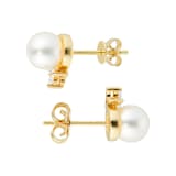Mappin & Webb 18ct Yellow Gold Freshwater Pearl & Trefoil Diamond Stud Earrings