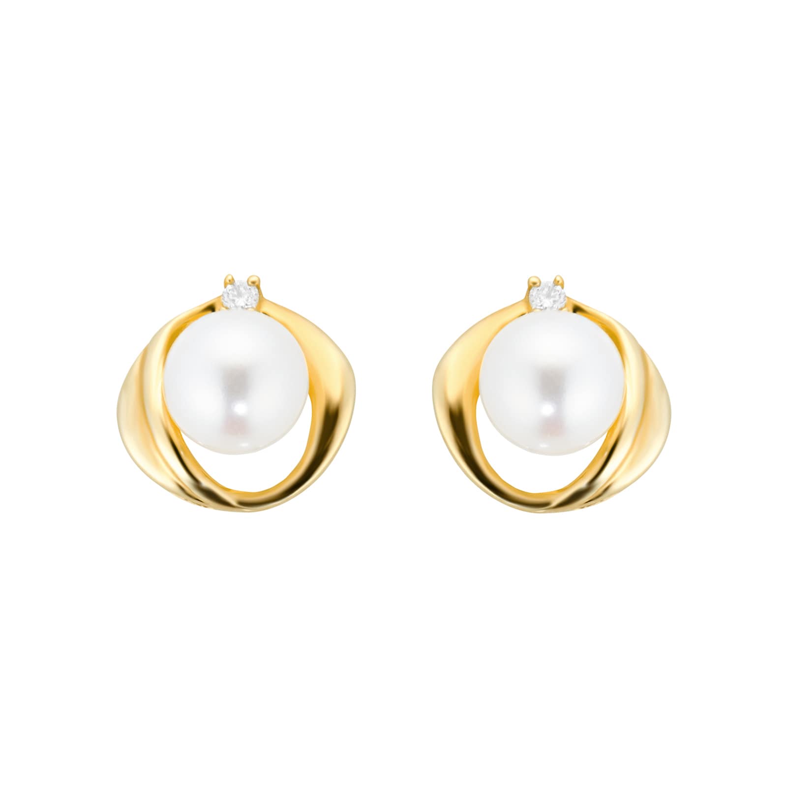 9ct Yellow Gold Fluid Pearl 0.04ct Stud Earrings