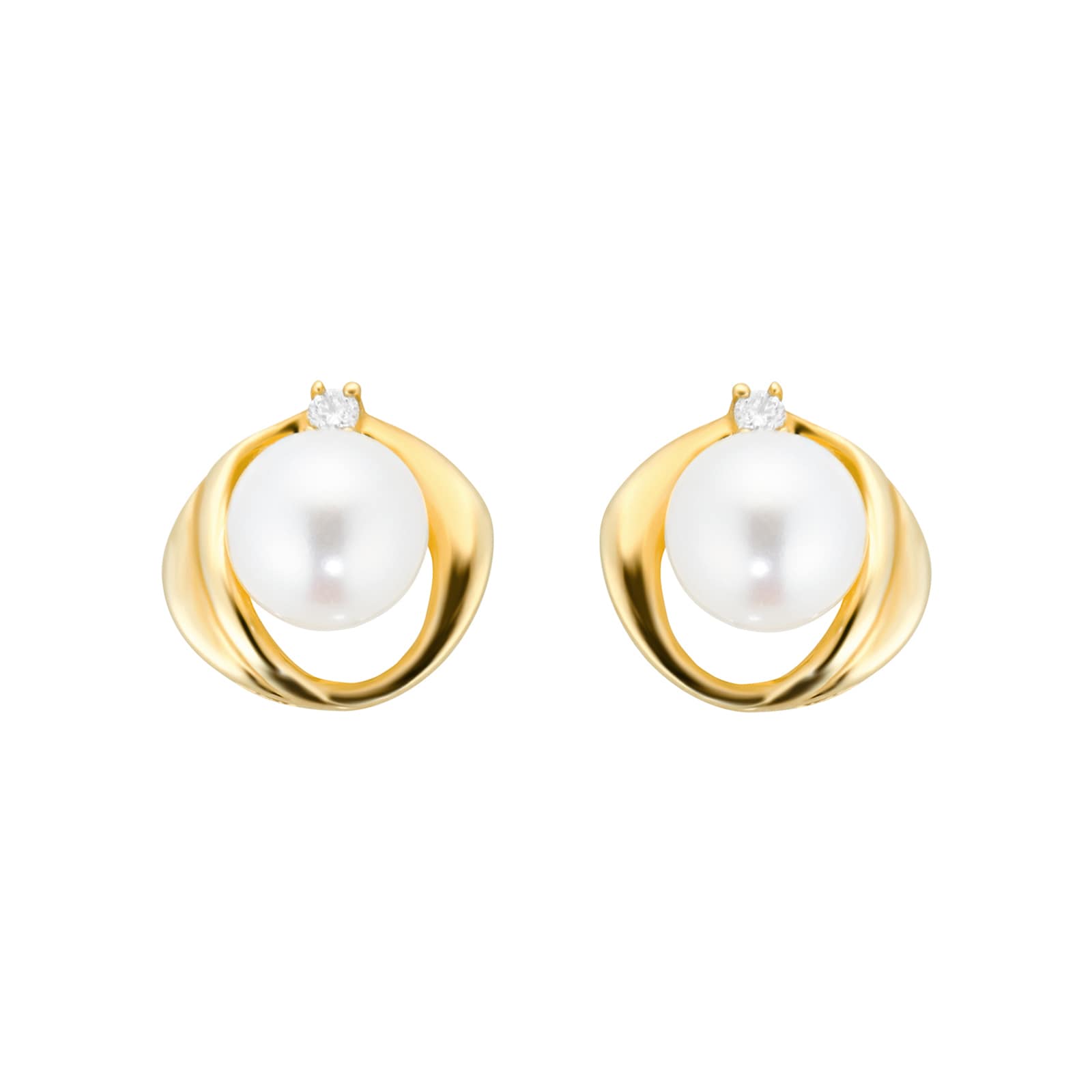 Goldsmiths 9ct Yellow Gold Fluid Pearl 0.04ct Stud Earrings Goldsmiths 9ct Yellow Gold Fluid Pearl 0.04ct Stud Earrings