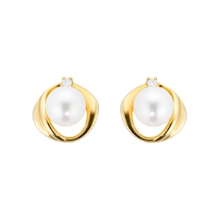 Goldsmiths 9ct Yellow Gold Fluid Pearl 0.04ct Stud Earrings