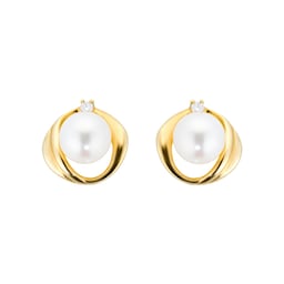 15070345 - 9ct Yellow Gold Fluid Pearl 0.04ct Stud Earrings