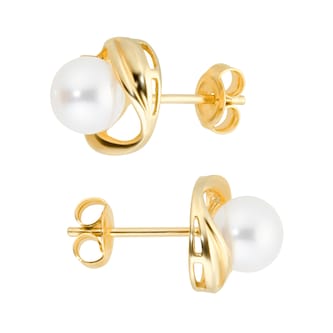 Goldsmiths 9ct Yellow Gold Fluid Pearl 0.04ct Stud Earrings Goldsmiths 9ct Yellow Gold Fluid Pearl 0.04ct Stud Earrings