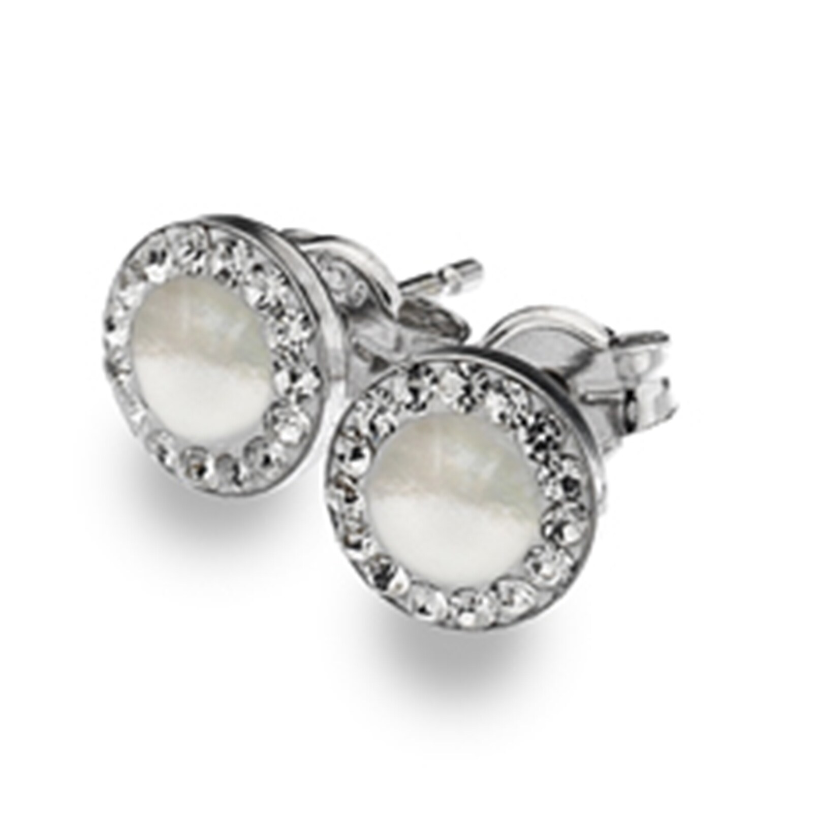 Goldsmiths 9ct White Gold Cubic Zirconia and Mother of Pearl Halo Stud Earrings