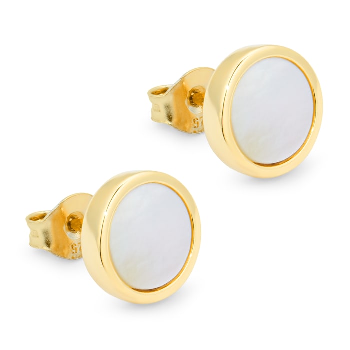 Goldsmiths 9ct Yellow Gold Mother Of Pearl Stud Earrings