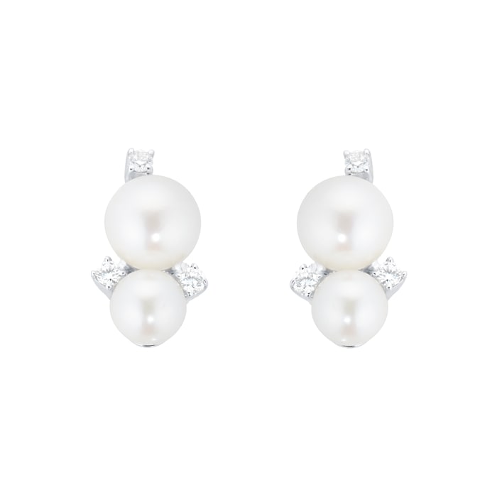 Goldsmiths 9ct White Gold Pearl 0.04ct Cluster Stud Earrings