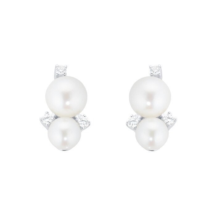 Goldsmiths 9ct White Gold Pearl 0.04ct Cluster Stud Earrings