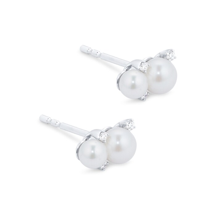 Goldsmiths 9ct White Gold Pearl 0.04ct Cluster Stud Earrings