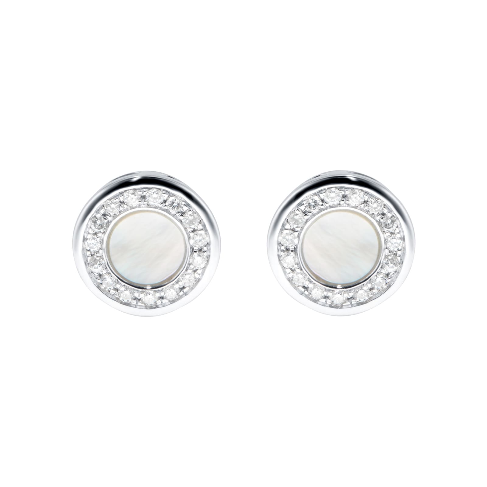 9ct White Gold Mother Of Pearl Halo 0.11ct Stud Earrings
