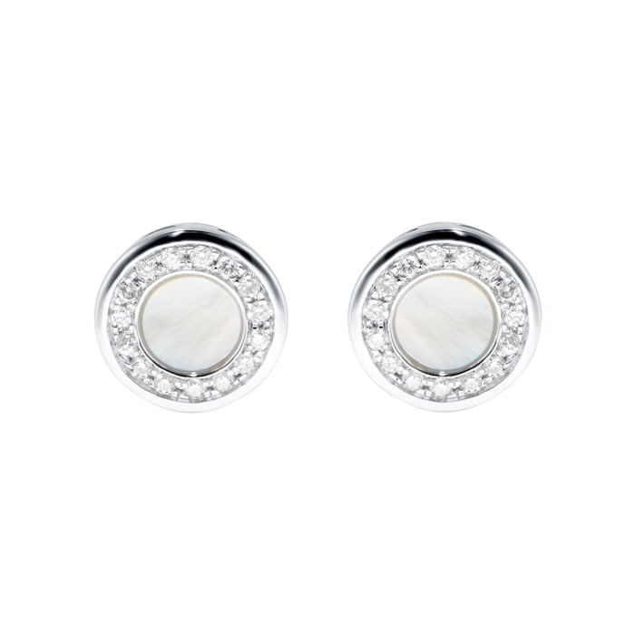 Goldsmiths 9ct White Gold Mother Of Pearl Halo 0.11ct Stud Earrings