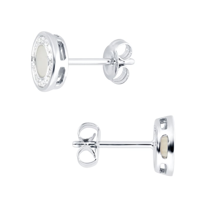 Goldsmiths 9ct White Gold Mother Of Pearl Halo 0.11ct Stud Earrings