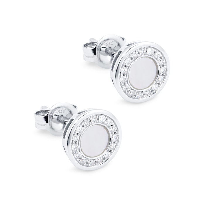 Goldsmiths 9ct White Gold Mother Of Pearl Halo 0.11ct Stud Earrings