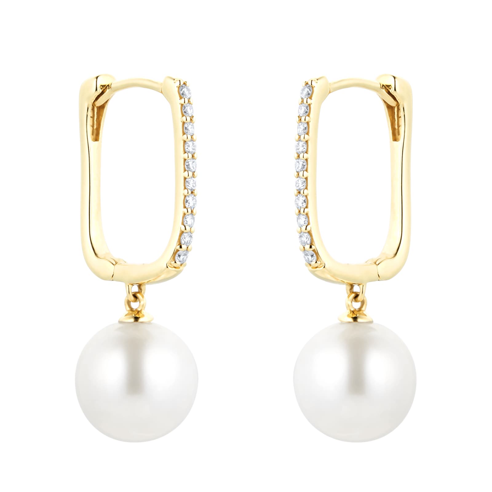 18ct Yellow Gold Pearl and Diamond Hoop Earrings