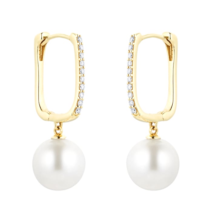 Goldsmiths 18ct Yellow Gold Pearl and Diamond Hoop Earrings