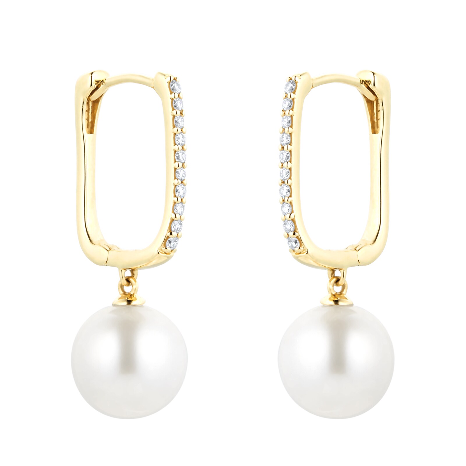 Goldsmiths 18ct Yellow Gold Pearl and Diamond Hoop Earrings Goldsmiths 18ct Yellow Gold Pearl and Diamond Hoop Earrings