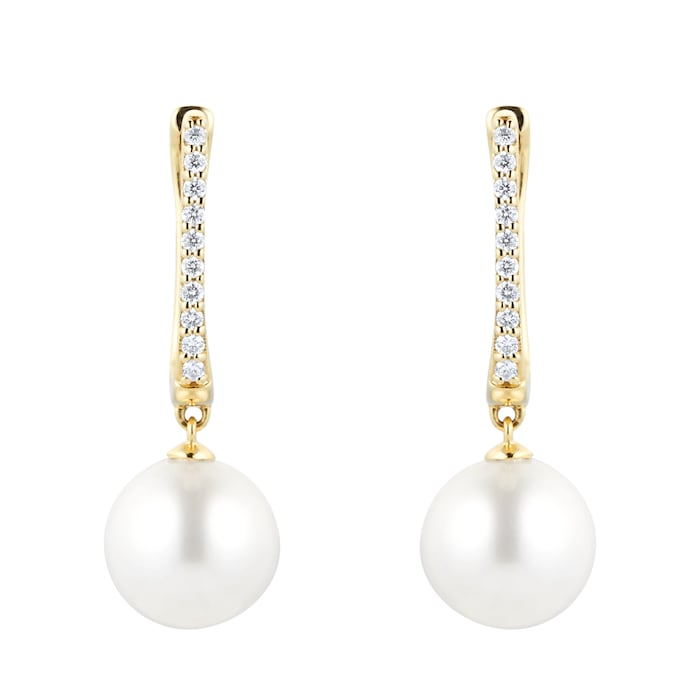 Goldsmiths 18ct Yellow Gold Pearl and Diamond Hoop Earrings