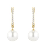Goldsmiths 18ct Yellow Gold Pearl and Diamond Hoop Earrings