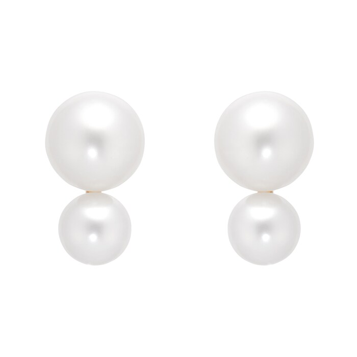 Goldsmiths 18ct Yellow Gold Double Freshwater Pearl Stud Earrings