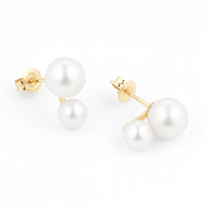 Goldsmiths 18ct Yellow Gold Double Freshwater Pearl Stud Earrings