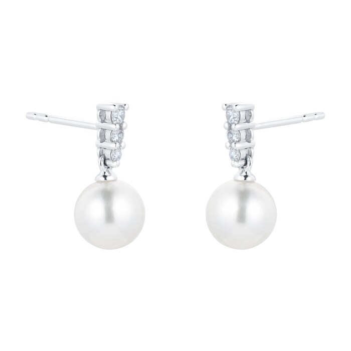 Goldsmiths 18ct White Gold Akoya Pearl & 0.20ct Diamond Earrings