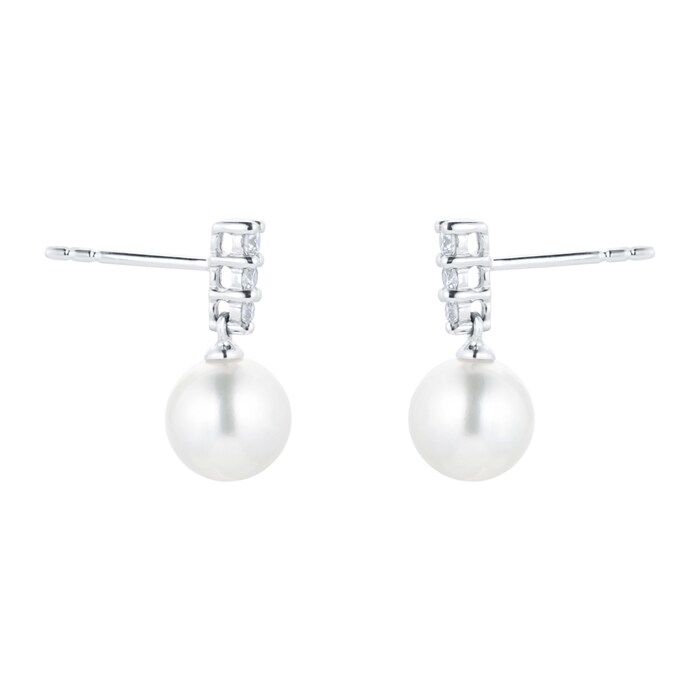 Goldsmiths 18ct White Gold Akoya Pearl & 0.20ct Diamond Earrings