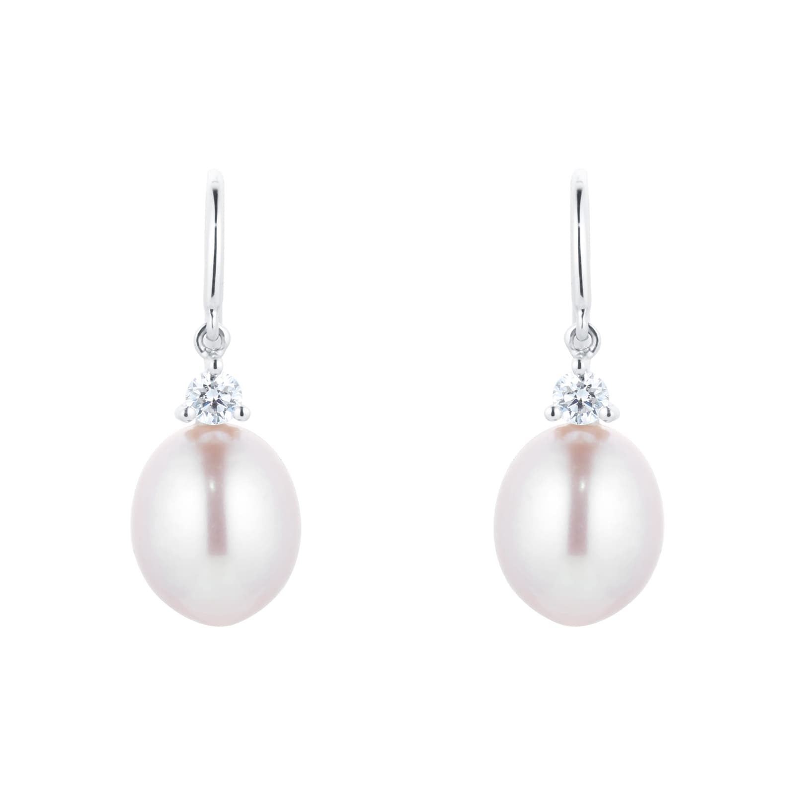 18ct White Gold Pink Freshwater Pearl & 0.14ct Diamond Earrings