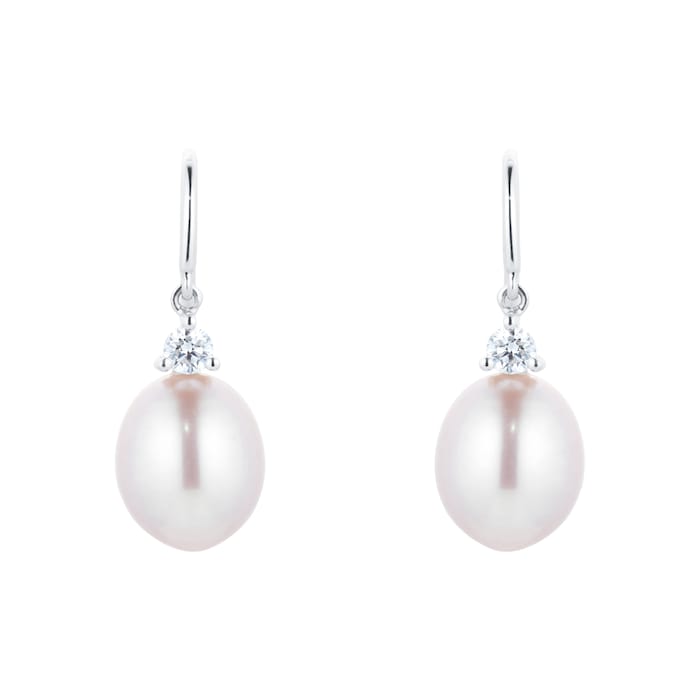 Goldsmiths 18ct White Gold Pink Freshwater Pearl & 0.14ct Diamond Earrings