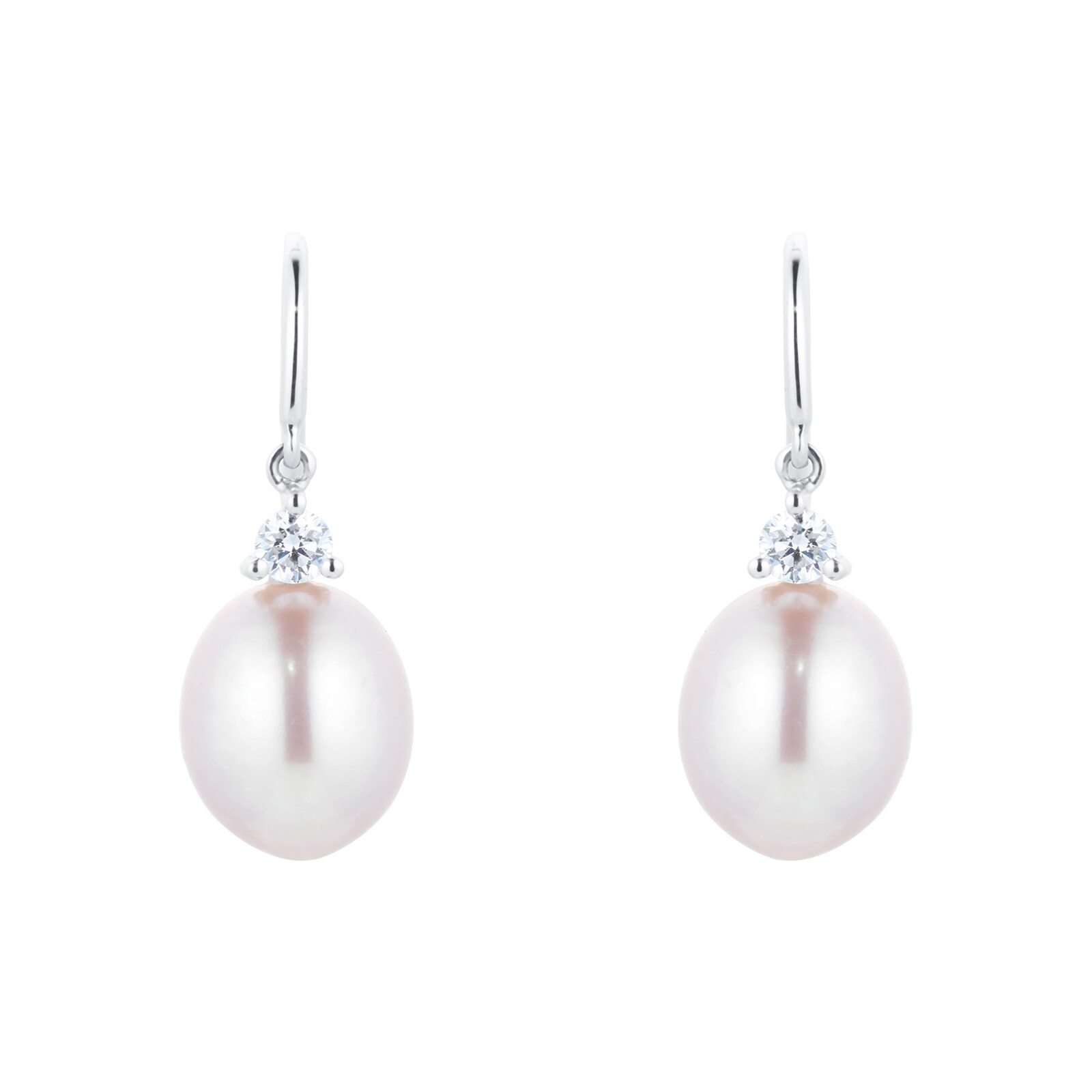 Goldsmiths 18ct White Gold Pink Freshwater Pearl & 0.14ct Diamond Earrings Goldsmiths 18ct White Gold Pink Freshwater Pearl & 0.14ct Diamond Earrings