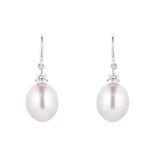 Goldsmiths 18ct White Gold Pink Freshwater Pearl & 0.14ct Diamond Earrings