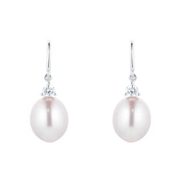 15070362 - 18ct White Gold Pink Freshwater Pearl & 0.14ct Diamond Earrings