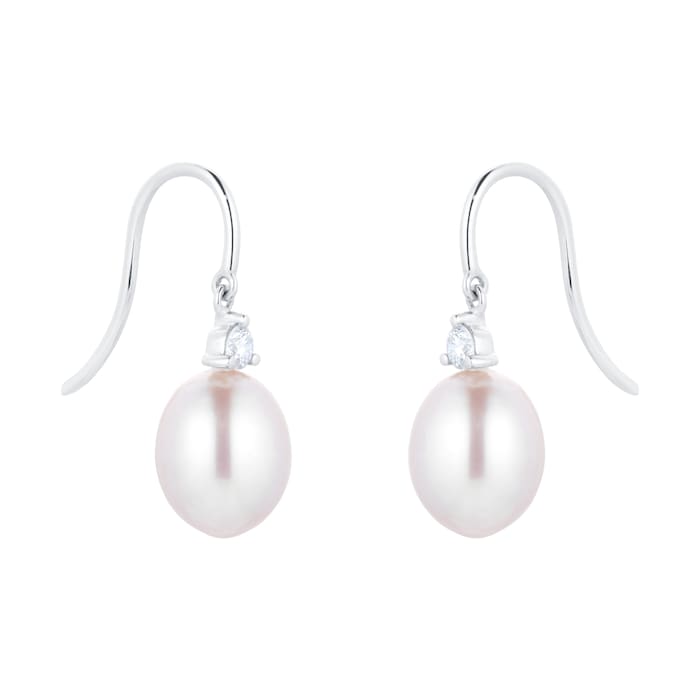 Goldsmiths 18ct White Gold Freshwater Pearl & 0.14ct Diamond Earrings