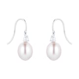 Goldsmiths 18ct White Gold Pink Freshwater Pearl & 0.14ct Diamond Earrings