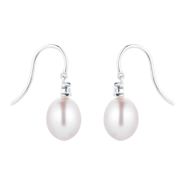 Goldsmiths 18ct White Gold Pink Freshwater Pearl & 0.14ct Diamond Earrings