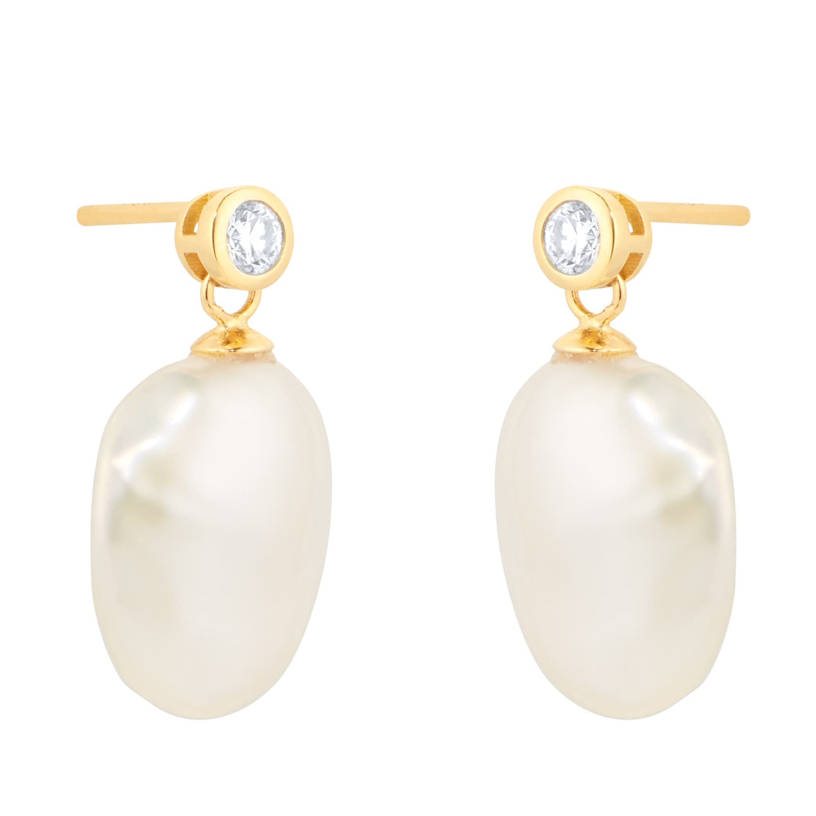 18ct Yellow Gold 0.18cttw Diamond & Baroque Pearl Stud Earrings