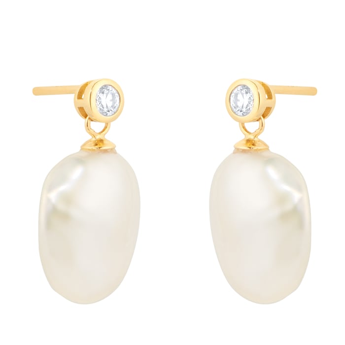 Goldsmiths 18ct Yellow Gold 0.18cttw Diamond & Baroque Pearl Stud Earrings