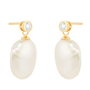 Goldsmiths 18ct Yellow Gold 0.18cttw Diamond & Baroque Pearl Stud Earrings
