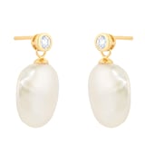 Goldsmiths 18ct Yellow Gold 0.18cttw Diamond & Baroque Pearl Stud Earrings