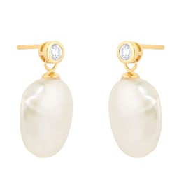 15070364 - 18ct Yellow Gold 0.18cttw Diamond & Baroque Pearl Stud Earrings