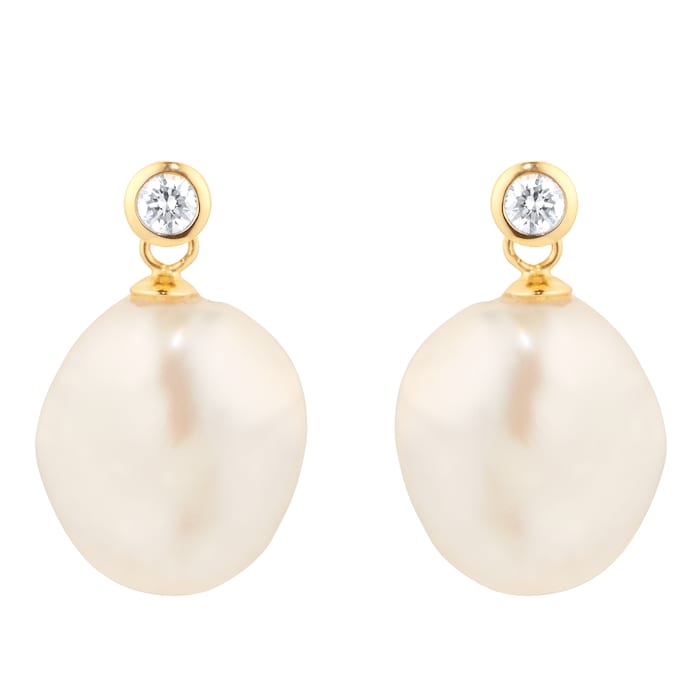 Goldsmiths 18ct Yellow Gold 0.18cttw Diamond & Baroque Pearl Stud Earrings