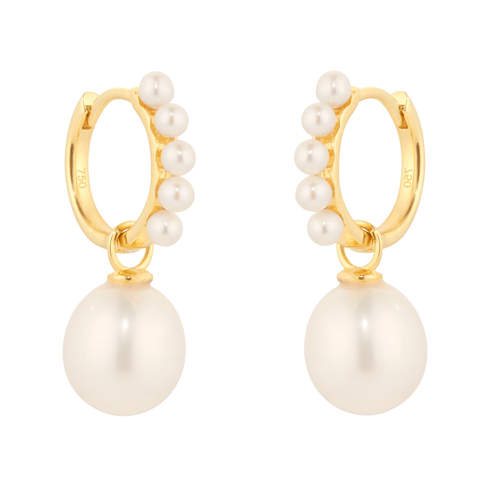 Goldsmiths 18ct Yellow Gold Fresh Water Pearl Drop Hoop Earrings Goldsmiths 18ct Yellow Gold Fresh Water Pearl Drop Hoop Earrings