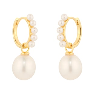 Goldsmiths 18ct Yellow Gold Fresh Water Pearl Drop Hoop Earrings