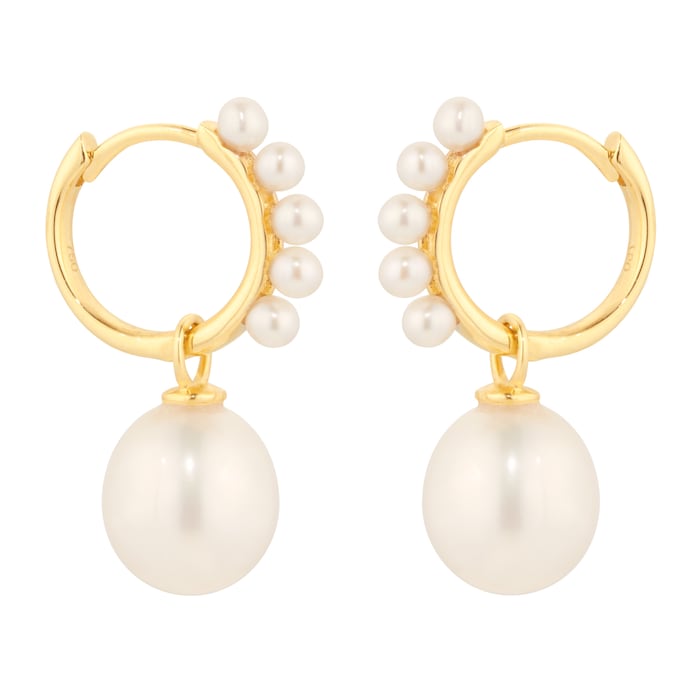 Goldsmiths 18ct Yellow Gold Fresh Water Pearl Drop Hoop Earrings