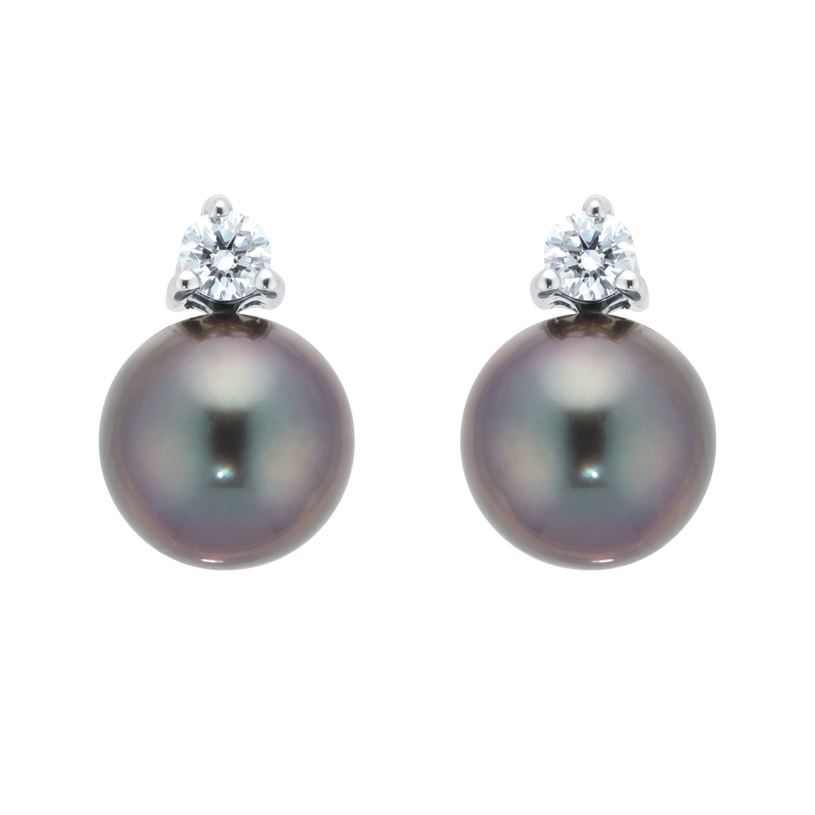 Goldsmiths 18ct White Gold 0.20cttw Diamond & Tahitian Pearl Stud Earrings