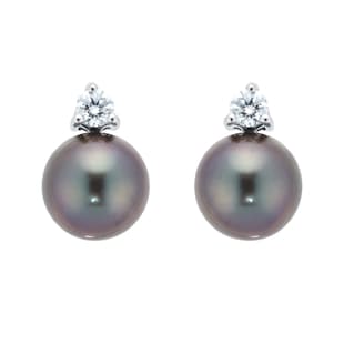 Goldsmiths 18ct White Gold 0.20cttw Diamond & Tahitian Pearl Stud Earrings