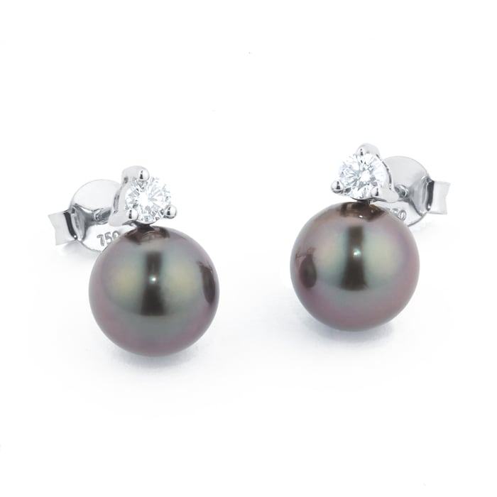 Goldsmiths 18ct White Gold 0.20cttw Diamond & Tahitian Pearl Stud Earrings